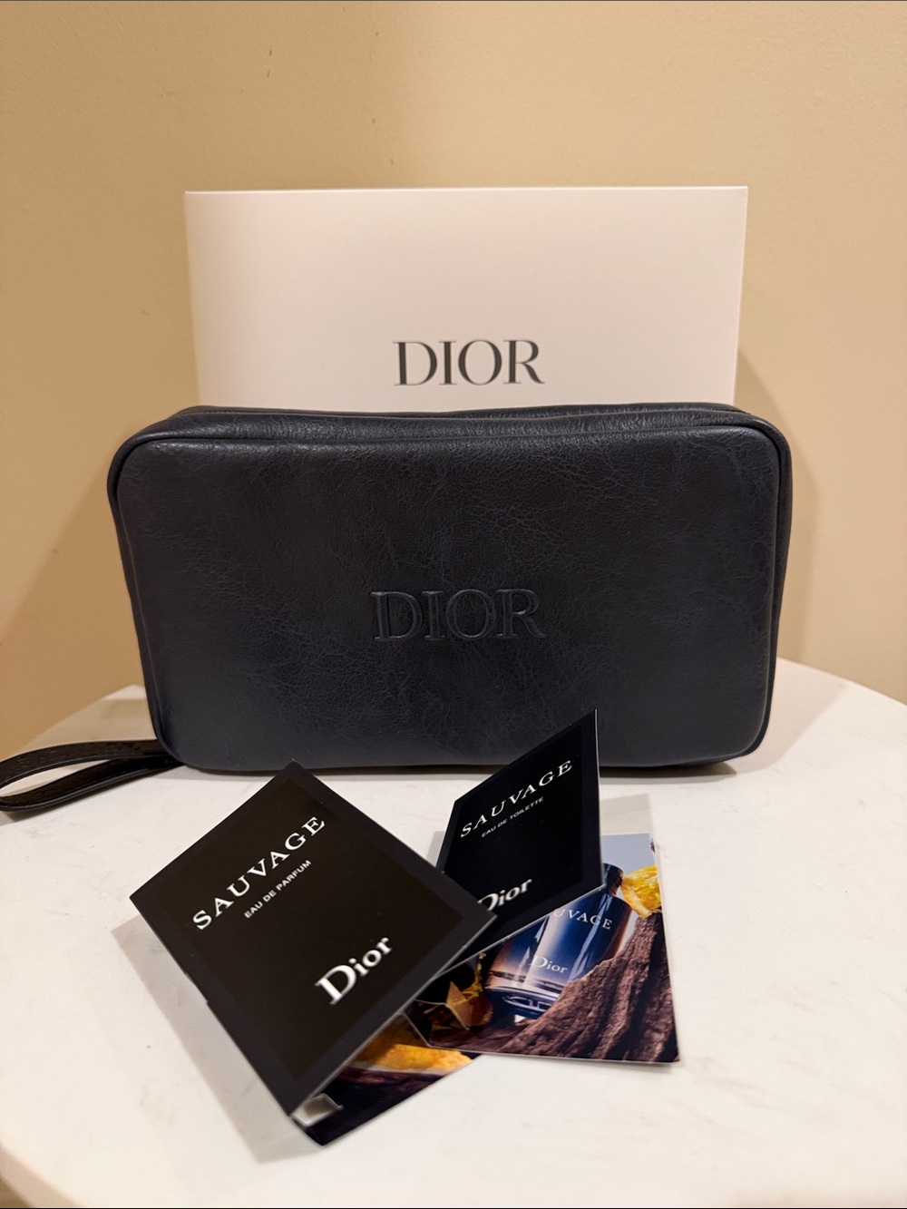Dior Men’s Dark Navy Leather Toiletry Pouch